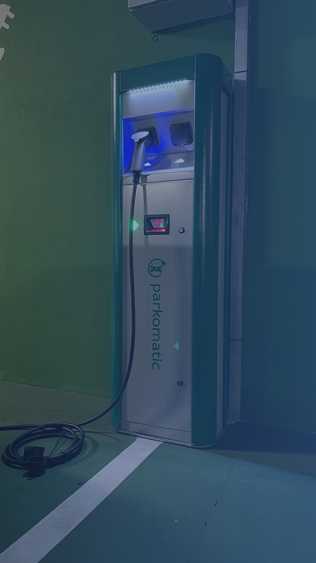 Charging stations for electric cars integrated in parking lots, KADRA, parking systems