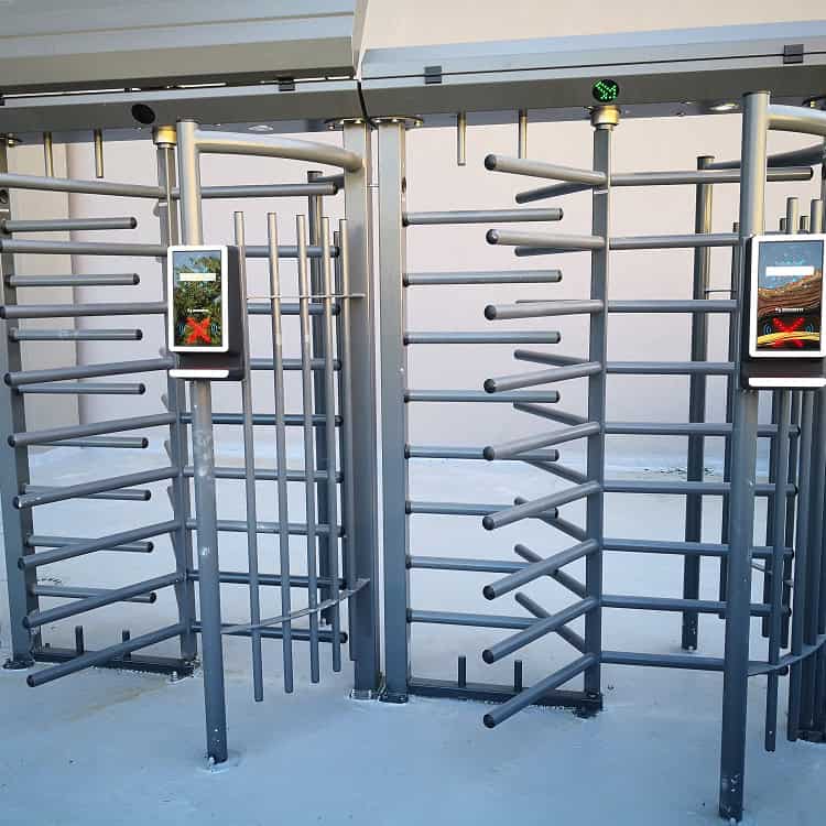Access control turnstiles with modern technology for security.